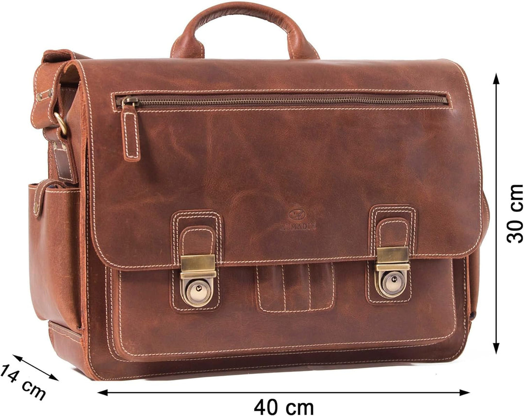 ALMADIH Leder Messenger *WILL* handgefertigt aus robustem Premium Rindsleder braun Vintage Sattlerqu