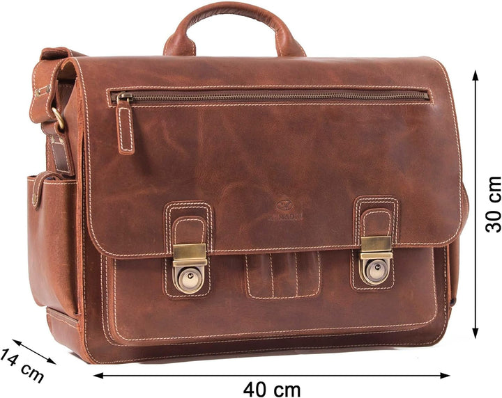 ALMADIH Leder Messenger *WILL* handgefertigt aus robustem Premium Rindsleder braun Vintage Sattlerqu