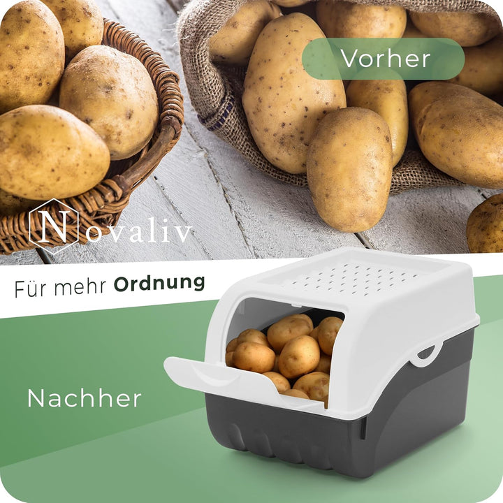 Novaliv Kartoffel Aufbewahrungsboxen Set | 3,5L + 5L + 9L | Weiss | Kartoffelboxen | Gemüseboxen sta