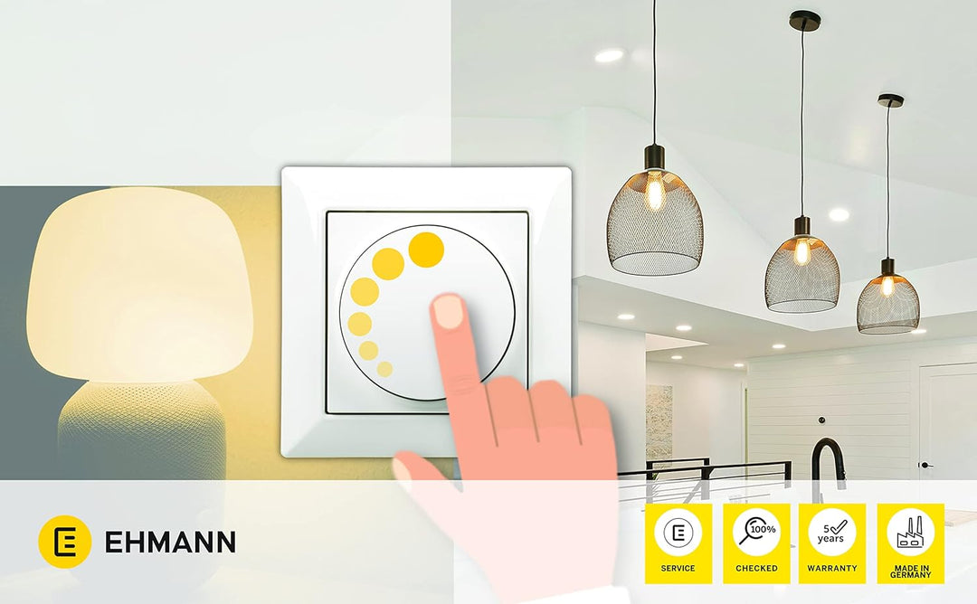 Ehmann LED Unterputz-Dimmer, Phasenanschnitt, 230 V, 50 Hz, Leistung: LED 3-35 W, 7-110 W/VA, inkl.