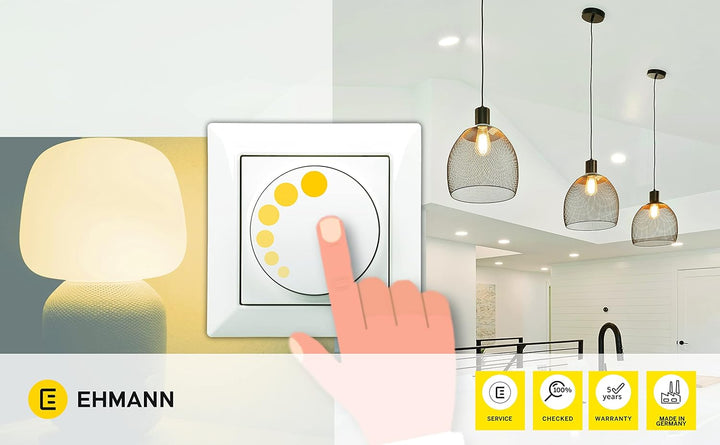 Ehmann LED Unterputz-Dimmer, Phasenanschnitt, 230 V, 50 Hz, Leistung: LED 3-35 W, 7-110 W/VA, inkl.