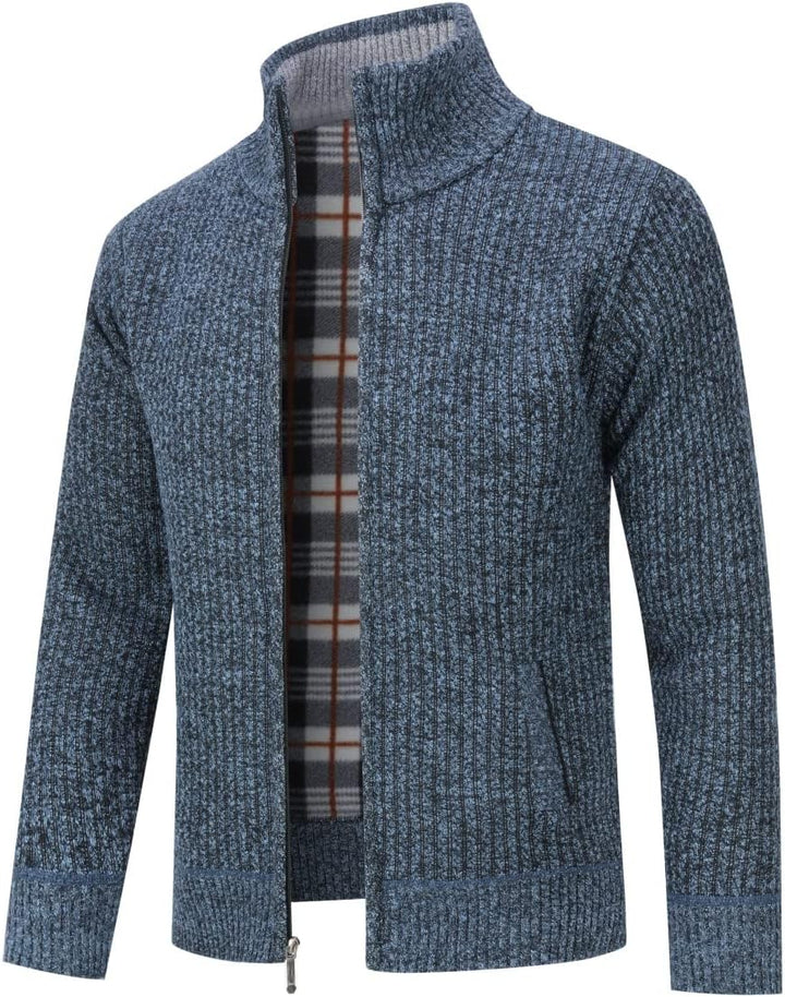YOUTHUP Herren Strickjacke mit Stehkragen Fleecejacke Warm Übergangsjacke Reissverschluss Pullover M