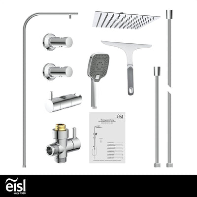 EISL EASY DELUXE Duschset, Duschsystem ohne Armatur 2 in 1 mit grosser Edelstahl Regendusche (300 x