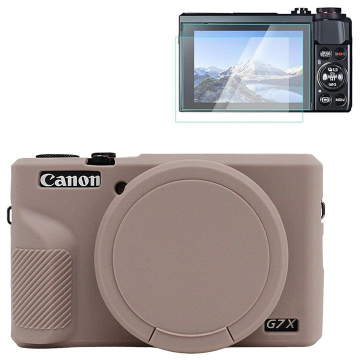 Rieibi Silikonhülle für Canon G7X Mark III Gehäuse, G7X Mark III Zubehör mit 2 Stück Displayschutz,