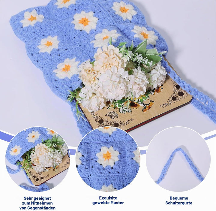 ORIGACH DIY Gänseblümchen-Häkel-Tragetaschen-Set für Anfänger, Floral Crochet Granny Square Handmade