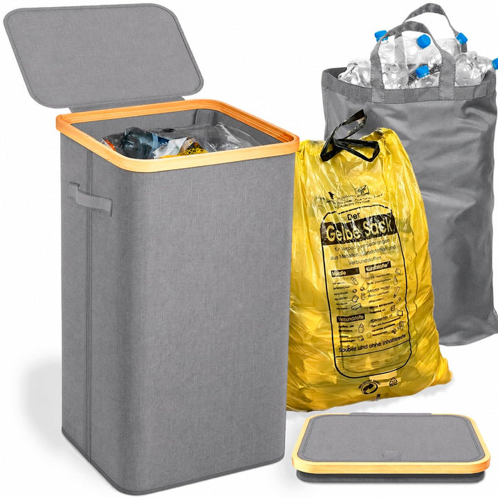 Gelber Sack Ständer Stabil mit Deckel und Innenbeutel– Mülleimer 70-120L für Gelbe Säcke &amp; Recycling
