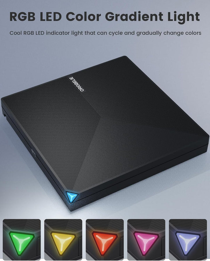 ORIGBELIE Externes DVD Laufwerk, USB 3.0 Typ C CD DVD +/-RW Externer DVD Brenner, Ultra-Slim Externe