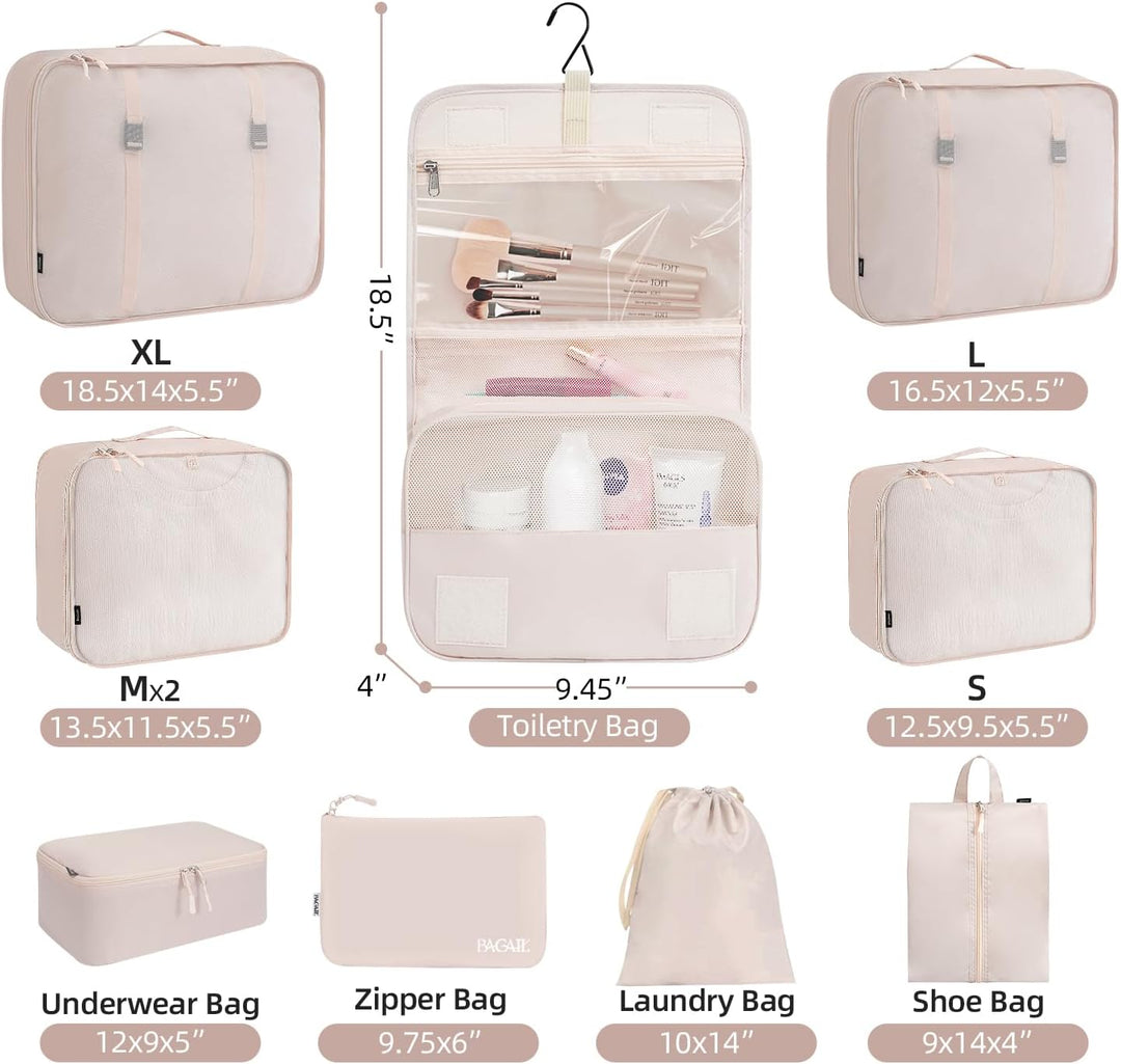 BAGAIL 10er-Set Packwürfel in verschiedenen Grössen Packorganizer für Reisezubehör Handgepäck Koffer