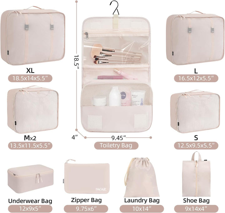 BAGAIL 10er-Set Packwürfel in verschiedenen Grössen Packorganizer für Reisezubehör Handgepäck Koffer