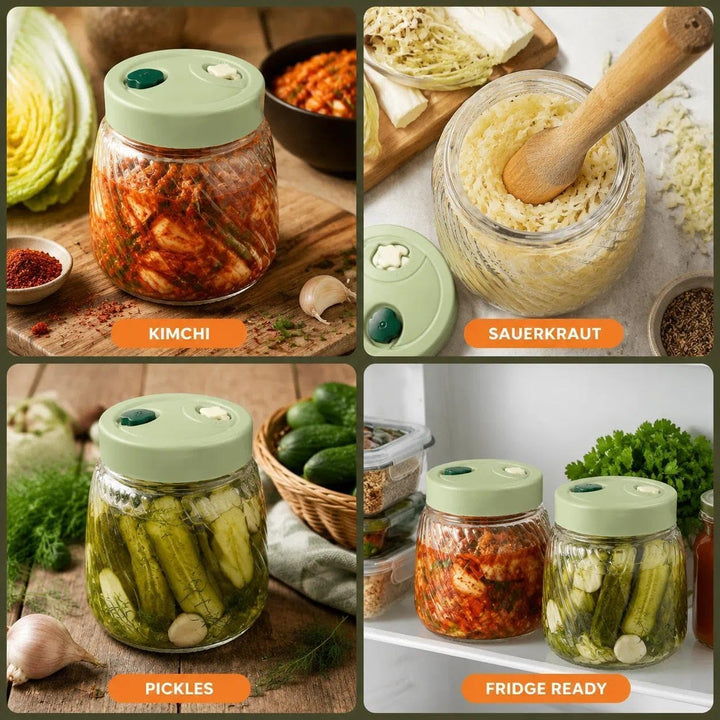 2 Pack 1L Glass Fermentation Jars with Double Airlock Valve,Kimchi behälter,fermentierglas, Airtight