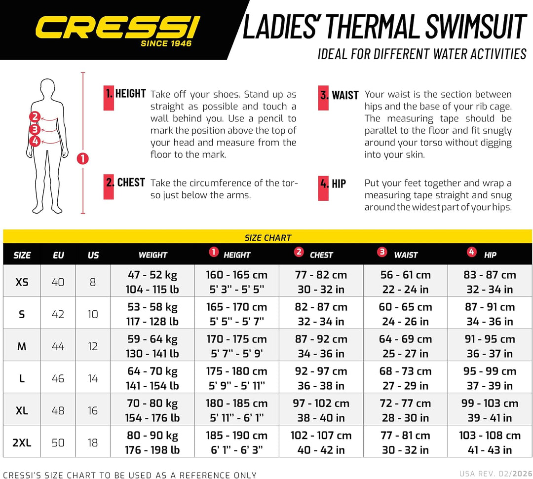 Cressi Termico Long Sleeve Lady Swimsuit 2 mm - Damen Badeanzug Langärmelig, aus Hochelastischem Neo