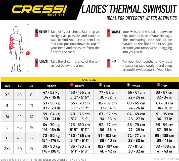 Cressi Termico Long Sleeve Lady Swimsuit 2 mm - Damen Badeanzug Langärmelig, aus Hochelastischem Neo