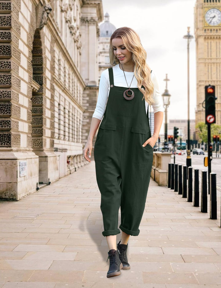 YESNO Damen Latzhose Sommer Oversize Trägerhose Beiläufig Loose Bib Pants Overall Baggy Jumpsuit Str