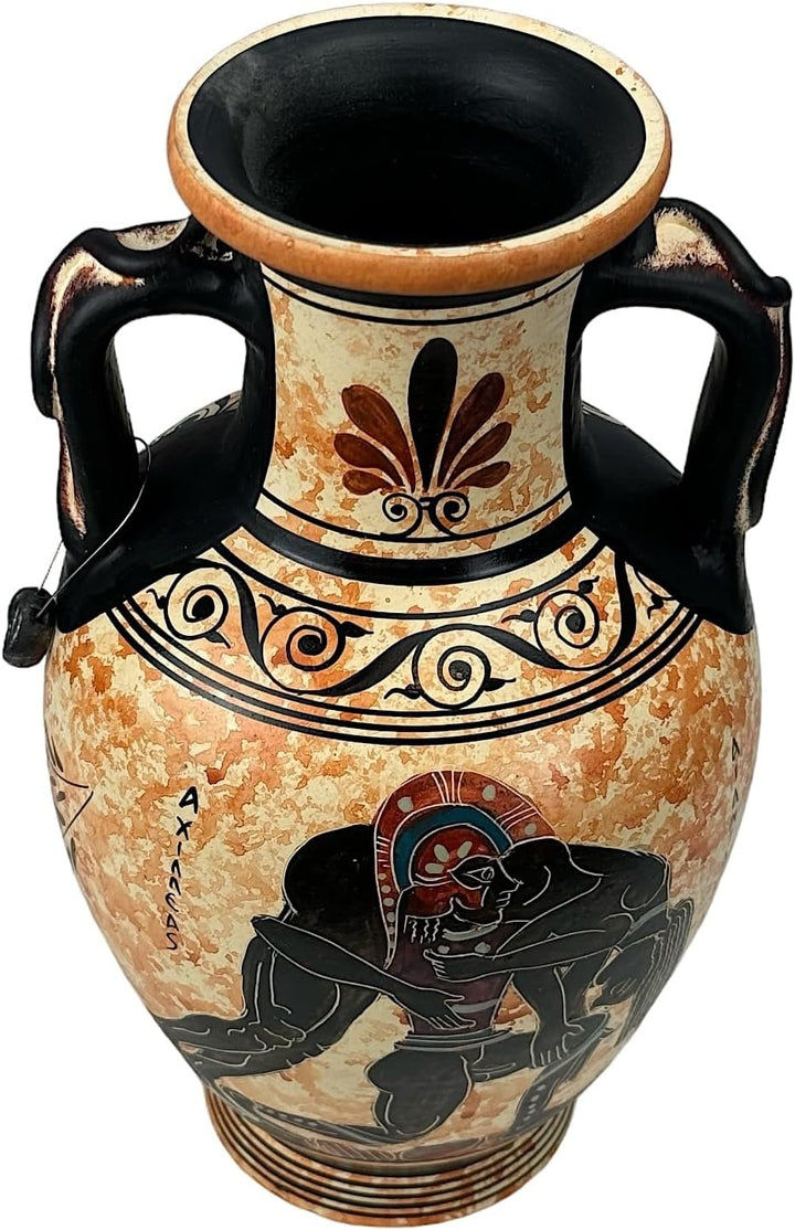 Ajax trägt den Körper der Achilles Amphore Vase Antike griechische Keramik, schwarz, orange, H x B x