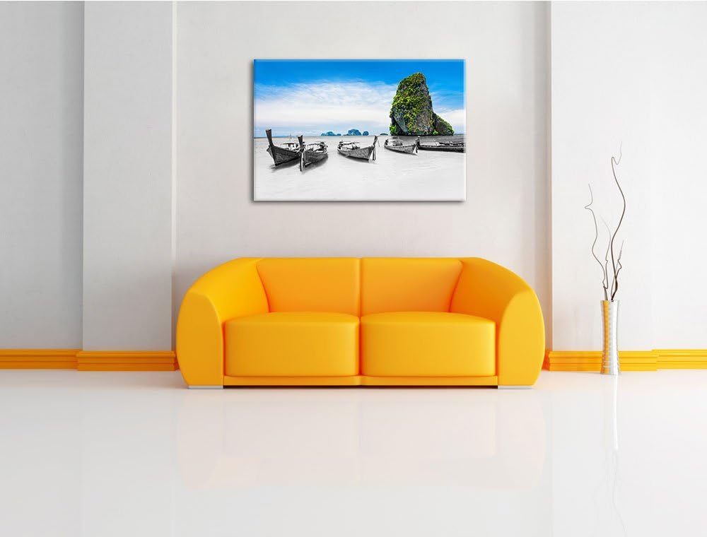 schöne Boote im Pazifik schwarz/weiss Format: 100x70 auf Leinwand, XXL riesige Bilder fertig gerahmt