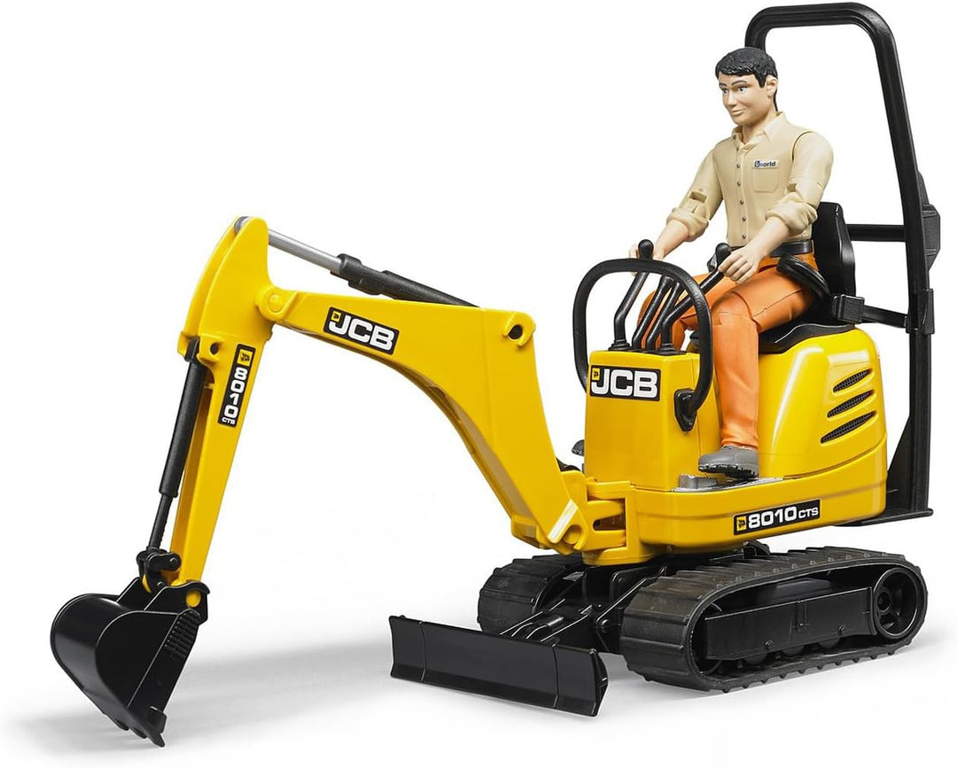bruder 62002 - JCB Mikrobagger 8010 CTS mit Bauarbeiter - 1:16 Baustelle Baufahrzeug Löffelbagger Mi