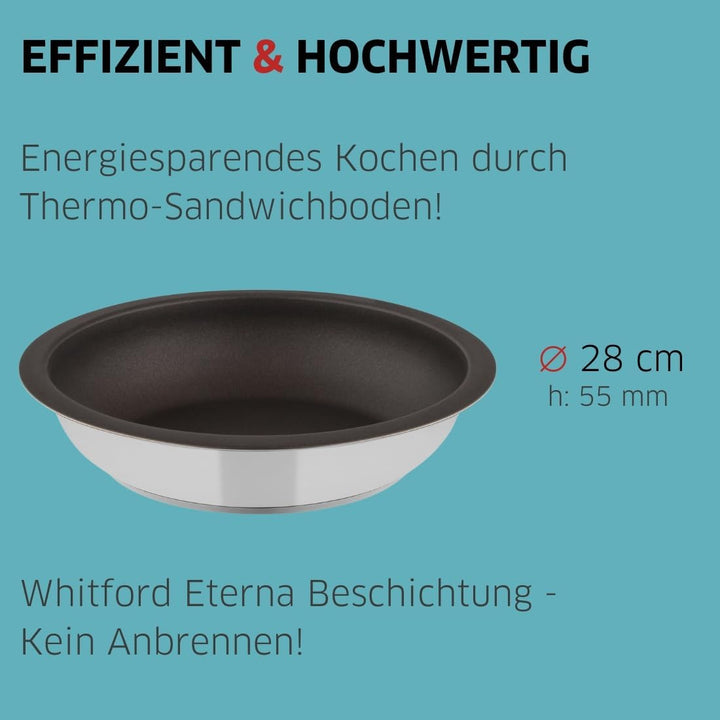 Beschichtete Pfanne Induktion ∅ 28cm, Stapelbar, & Platzsparend, Für alle Herdarten & Ceranfeld Anti