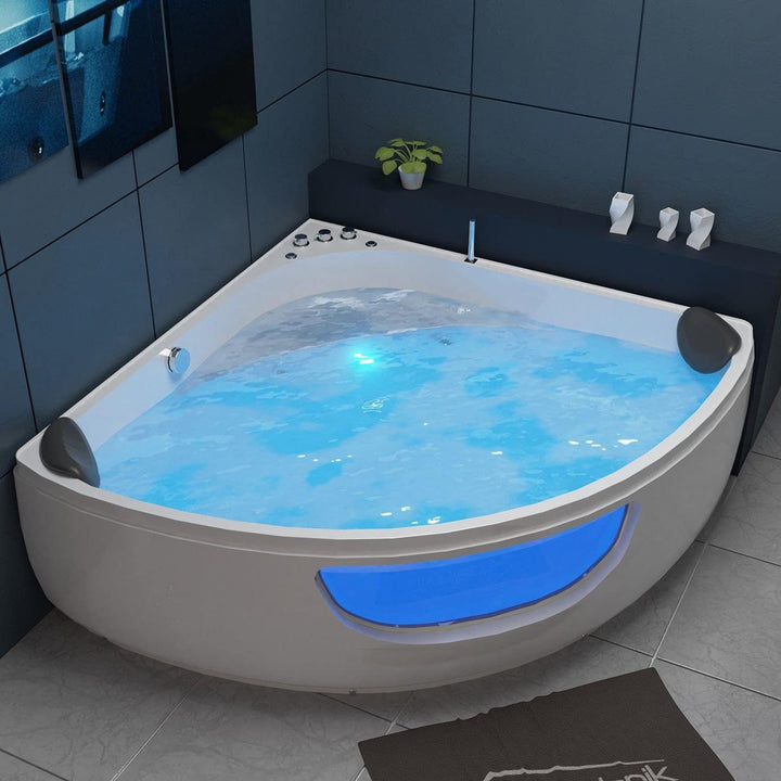 Tronitechnik® Eckbadewanne mit Whirlpool 135x135cm mit Sitz, Acrylwanne für Zwei Personen, Eck-Badew