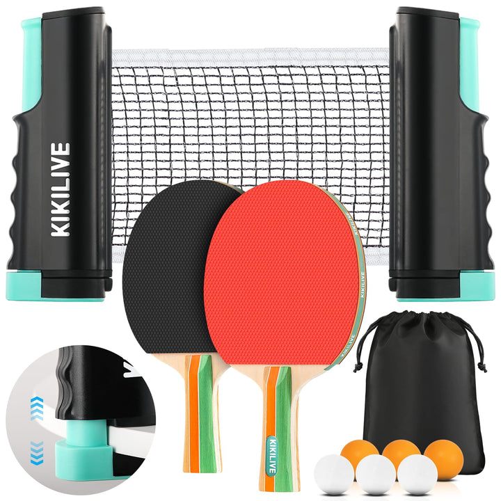 Tischtennis Set mit ausziehbarem Netz, 2 Schlägern, 6 Bällen und Tragetasche – das tragbare Set für