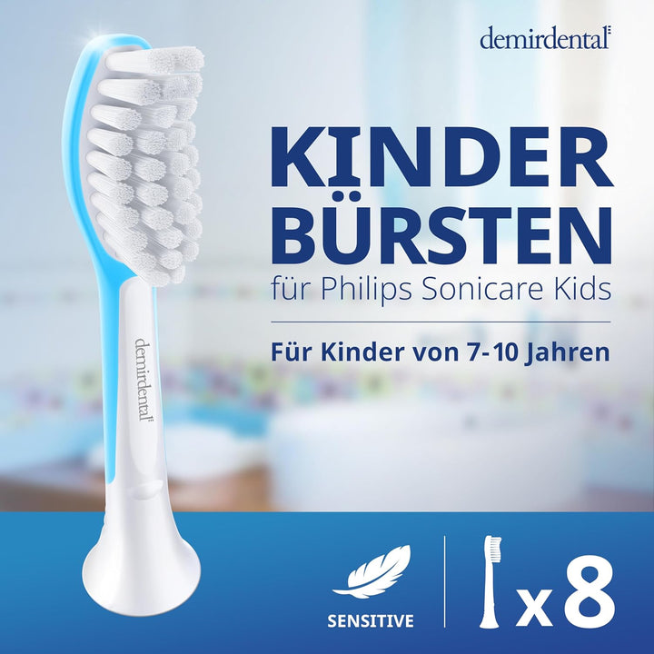demirdental Kinder Ersatzbürsten passend für Philips Sonicare Kids, Bürstenköpfe ab 7 Jahre, entspri