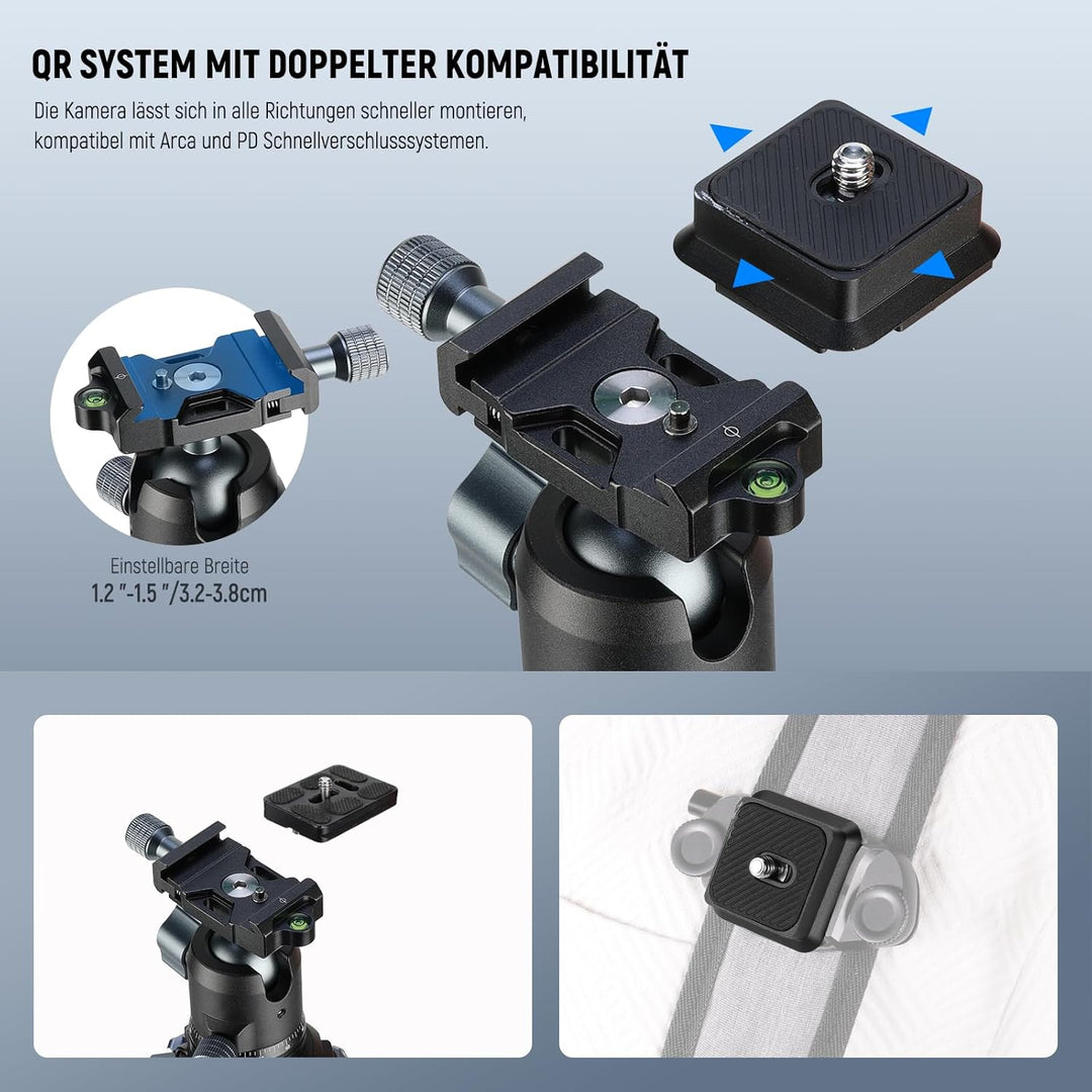 NEEWER 60,4" Reisestativ aus Carbonfaser mit abnehmbarem 360° Kugelkopf, leichtes Videokamera Stativ