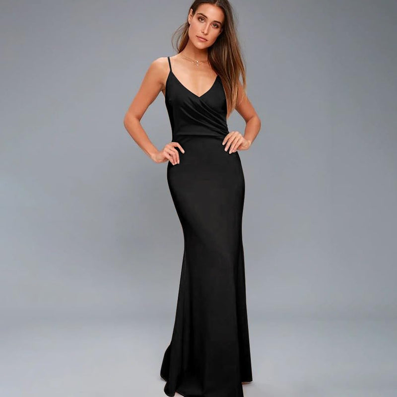 QKEPCY Damen Bodycon Maxikleid Sexy Lounge Slip Langes Kleid Elegant V-Ausschnitt Ärmellos Figurbeto
