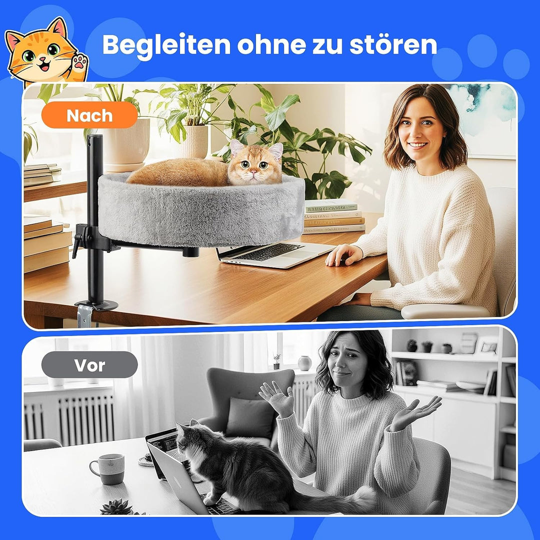 BSWAY Katzenbett für Schreibtisch - Upgraded 360°Drehung, verstellbare Höhe, Kein Bohren Erhöhtes Ka