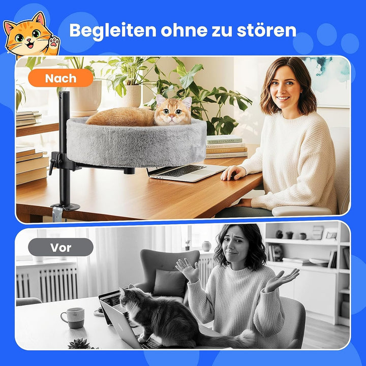 BSWAY Katzenbett für Schreibtisch - Upgraded 360°Drehung, verstellbare Höhe, Kein Bohren Erhöhtes Ka
