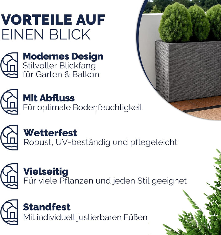 Casaria® Blumenkasten 3 Innentöpfe Polyrattan Herausnehmbar Wasserablauf Outdoor Rechteckig Pflanzka