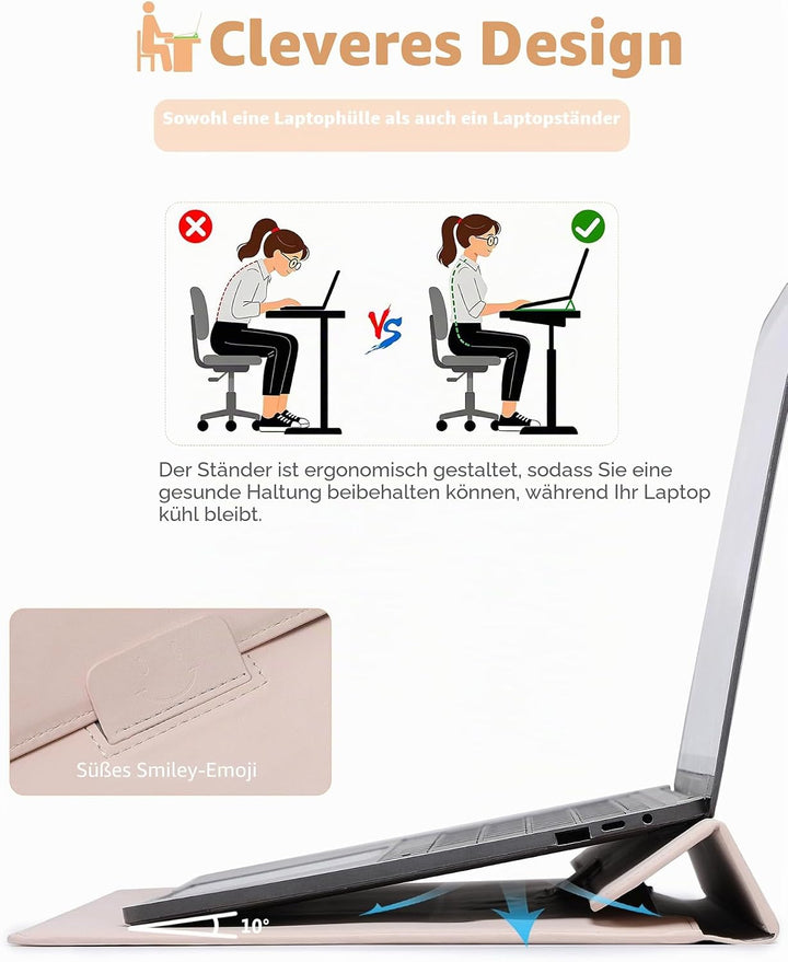 HYZUO 13 Zoll Laptop Hülle mit Standfunktion für 2025-2018 MacBook Air 13 M4 M3 M2 M1, 2025-2016 Mac