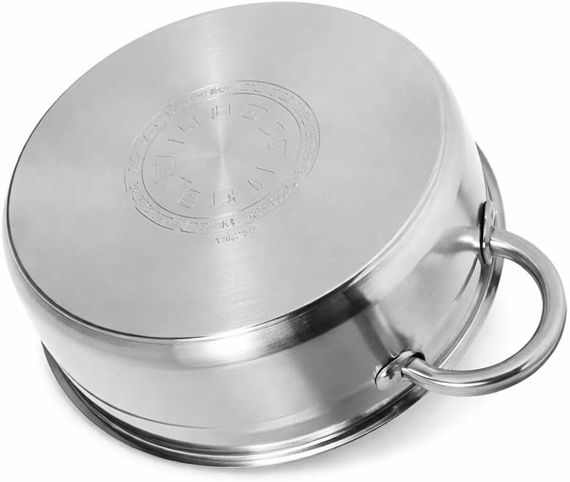 Flach Topf mit Deckel in vielen Grössen Kochtopf Töpfe Induktion Edelstahl (6L/∅28cm), 6L/&amp;