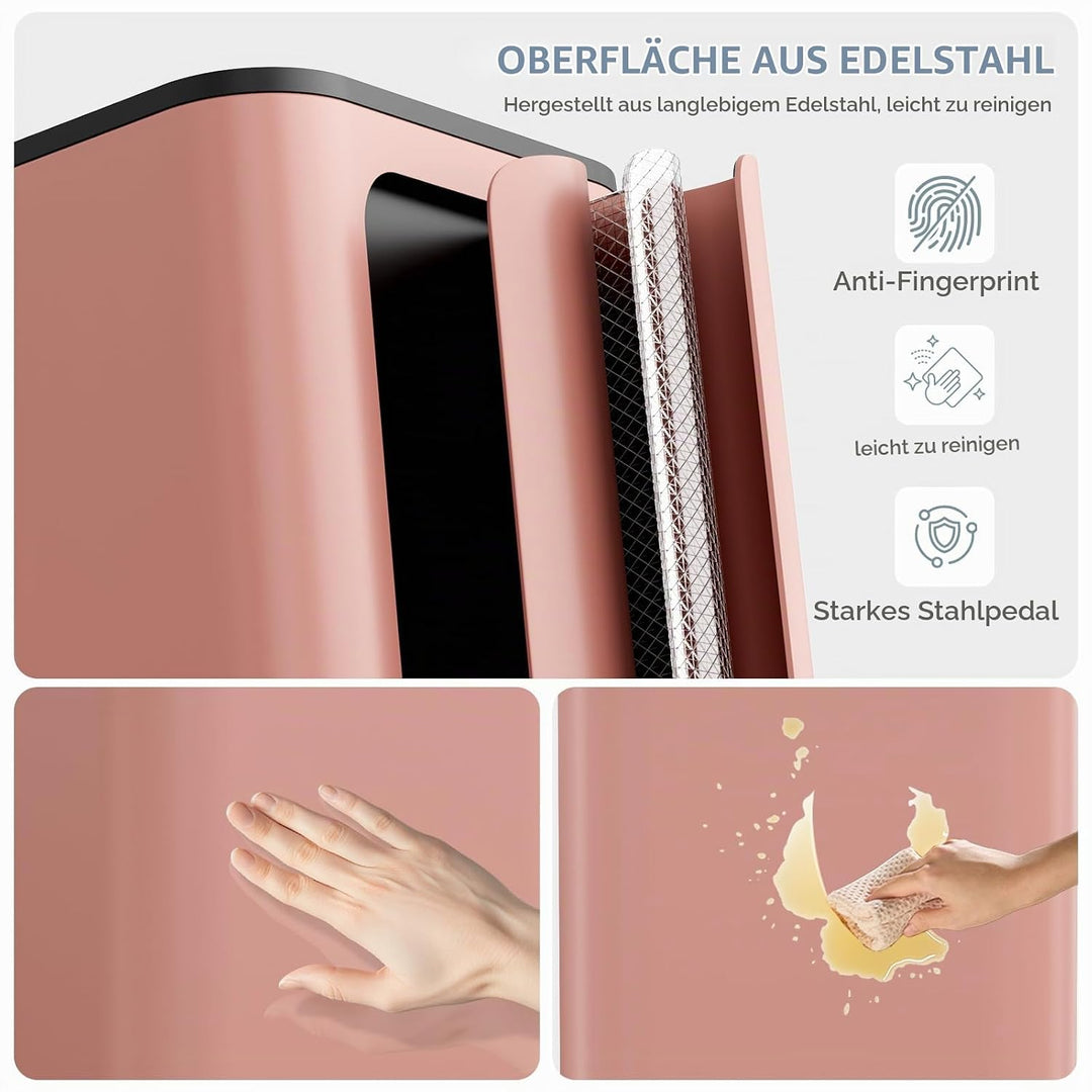 Clevich Mülleimer 30L mit Stahlkorpus und Soft-Close-Funktion, Deckel mit Edelstahloberfläche, abneh