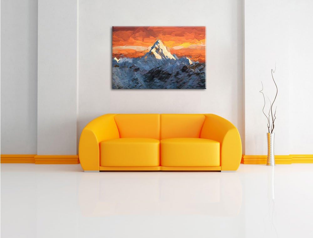 Pixxprint schneebedeckte Berge als Leinwandbild/Grösse: 100x70 cm/Wandbild/Kunstdruck/fertig bespann