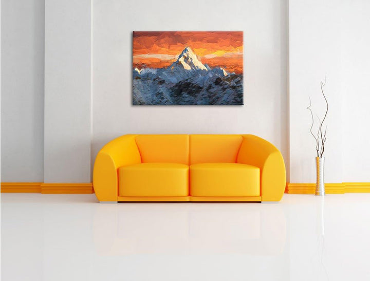 Pixxprint schneebedeckte Berge als Leinwandbild/Grösse: 100x70 cm/Wandbild/Kunstdruck/fertig bespann