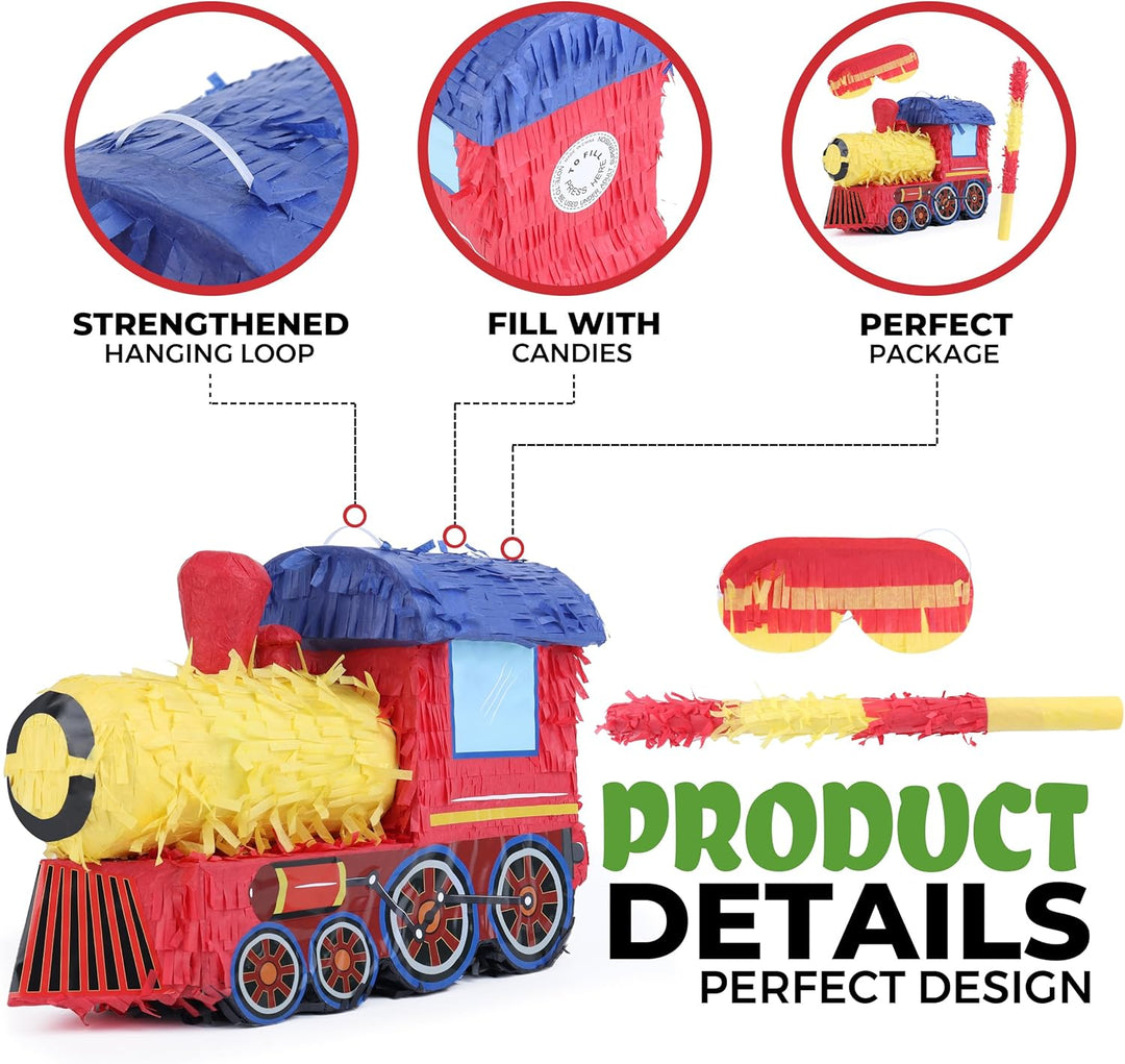 3D Zug Pinata Bundle mit einer Augenbinde und Fledermaus (42 x28 x17 cm), Pinata für Jungen Geburtst