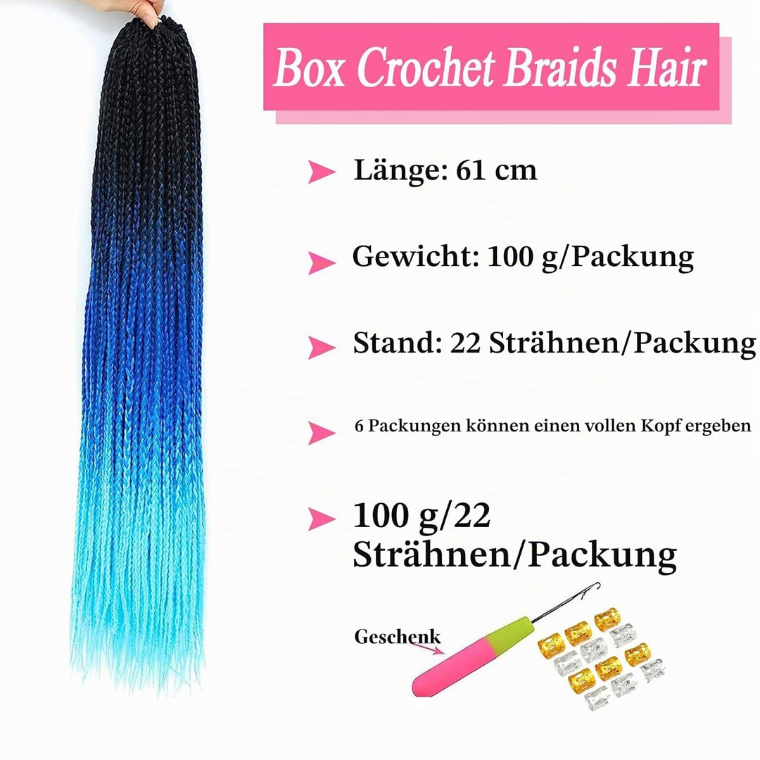 TAOYEMY Box Crochet Braids Haarverlängerungen 6 Packs 24 Zoll Synthetische Flechtfrisur 22 Stränge/P