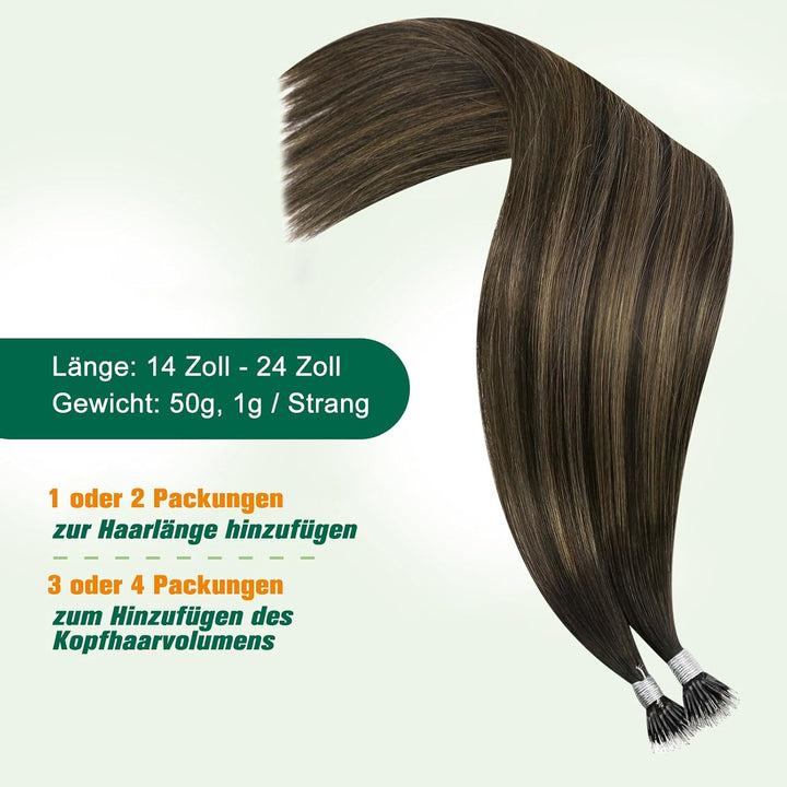 Easyouth Balayage Nanoring Haarverlängerung Echthaar 35 cm Braun Aschbraun und Dunkelstes Braun Misc