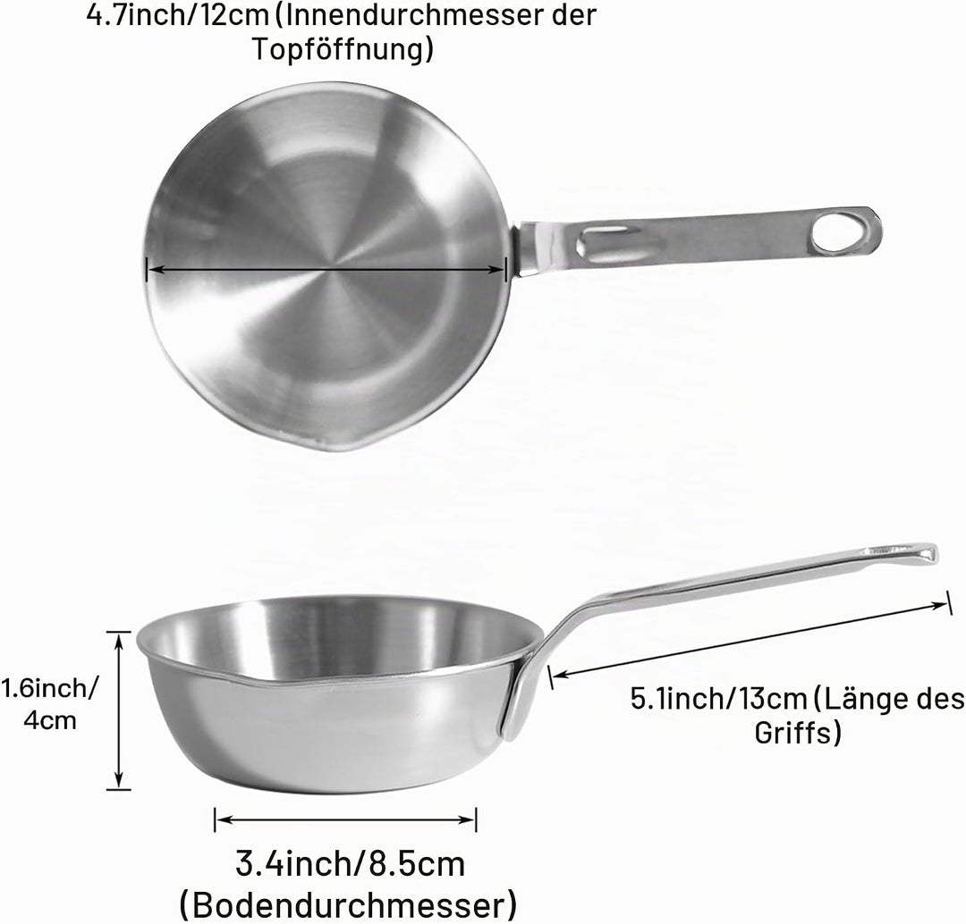 IMEEA Mini Edelstahl Topf mit Ausguss 13cm Butterpfännchen Kasserolle Milchpfännchen Omelettpfanne f