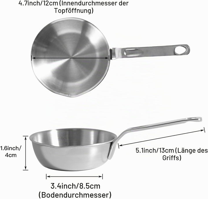 IMEEA Mini Edelstahl Topf mit Ausguss 13cm Butterpfännchen Kasserolle Milchpfännchen Omelettpfanne f