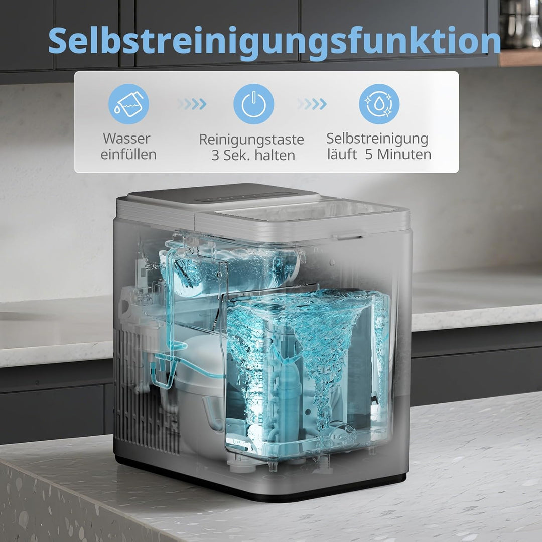 COMFEE' RCI12GY1EU(E) Eiswürfelmaschine, 8 Eiswürfel in 6 Min.,12 kg/24 Std.,1,3L Wassertank, Selbst