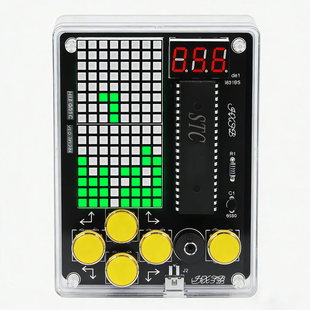 DIY Spielekonsole Löt Bausatz, 7 in 1 Elektronik Baukasten Handheld Game Console Kit mit Acrylgehäus