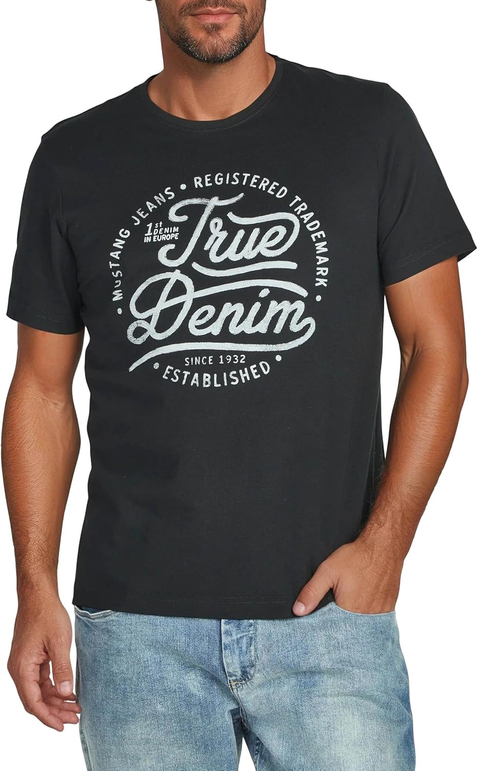 MUSTANG Tshirt Herren Baumwolle Regular Fit 4er Pack Set Rundhals Kurzarm Sommer Tee Shirt Logoprint