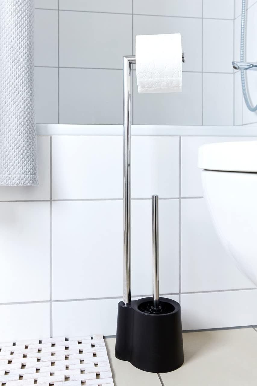 WENKO Stand WC-Garnitur Avola Schwarz - WC-Bürstenhalter, Polypropylen, 13 x 70 x 16 cm, Schwarz, Sc