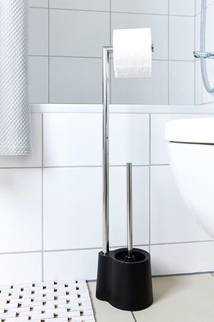 WENKO Stand WC-Garnitur Avola Schwarz - WC-Bürstenhalter, Polypropylen, 13 x 70 x 16 cm, Schwarz, Sc