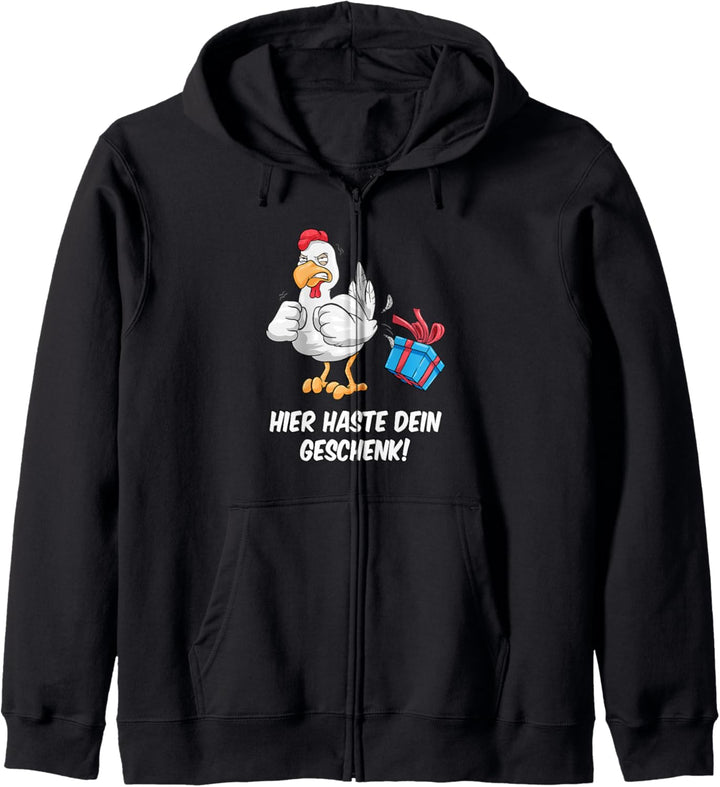 Hier haste dein Geschenk lustiges Huhn Weihnachten Kapuzenjacke