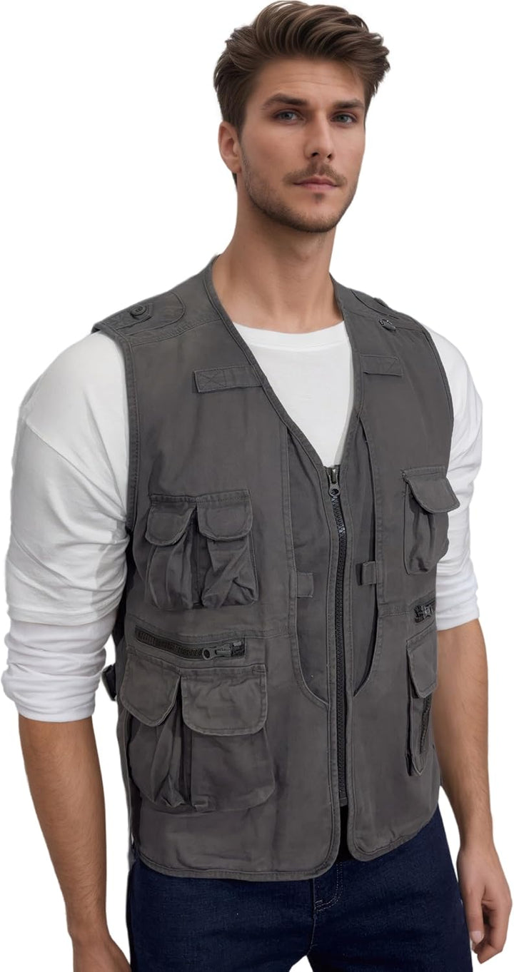 MeiLayM Herren Outdoor Weste Anglerweste mit Multi-Taschened Sommer Freizeit Baumwolle Weste Hundewe