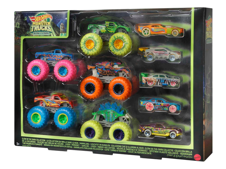 HOT WHEELS Monster Trucks - Multipack mit Leuchteffekt im Dunkeln, 10 Fahrzeuge im Massstab 1:64, 5