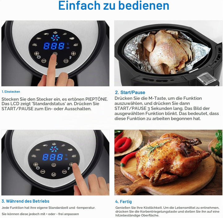 Heissluftfritteuse, Uten 4,5L Fritteuse Airfryer XL Aerofryer mit Digitalem Display, 7 Programms, To