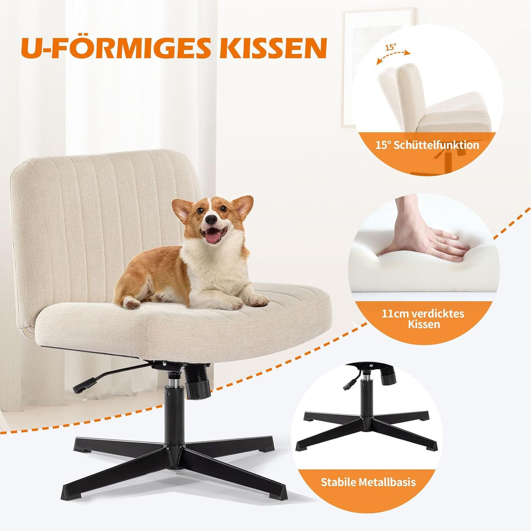 Bosmiller Schneidersitz Stuhl mit Stoffpolsterung，Criss Cross Chair Breiterem Kissen,Höhenverstellba