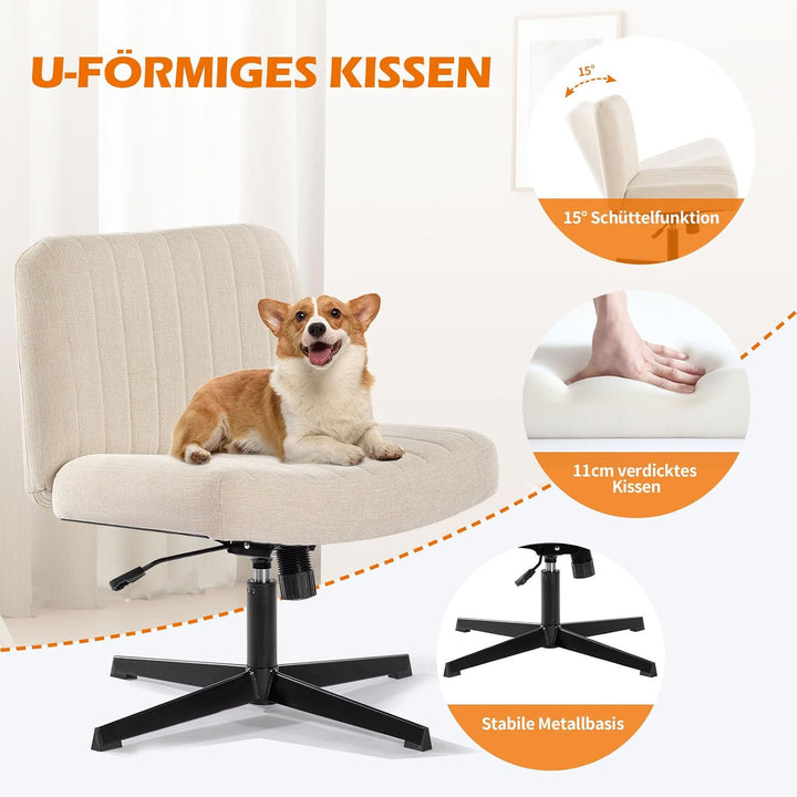 Bosmiller Schneidersitz Stuhl mit Stoffpolsterung，Criss Cross Chair Breiterem Kissen,Höhenverstellba